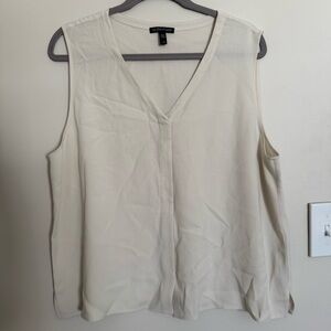 Eileen Fisher Sleeveless Silk Georgette Crepe Top Bone White Button Front Sz L